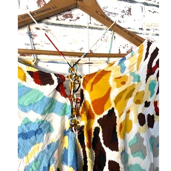 Anthropologie Printed Stappy Beaded Neck Tie Oversized Beach Mini Coverup Dress - Picture 7 of 14